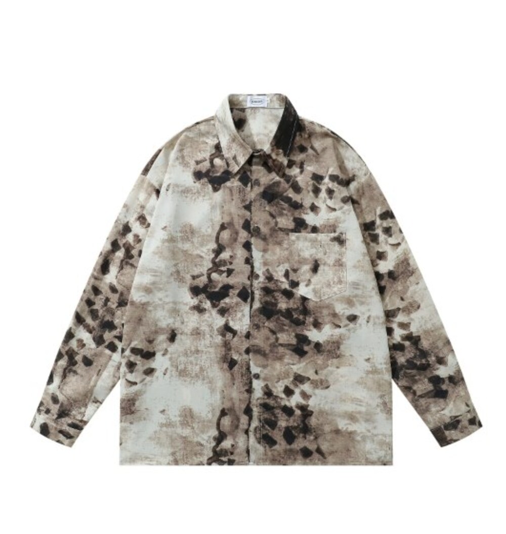 Brown Snake Print Tie Dye Long Sleeve Shirt